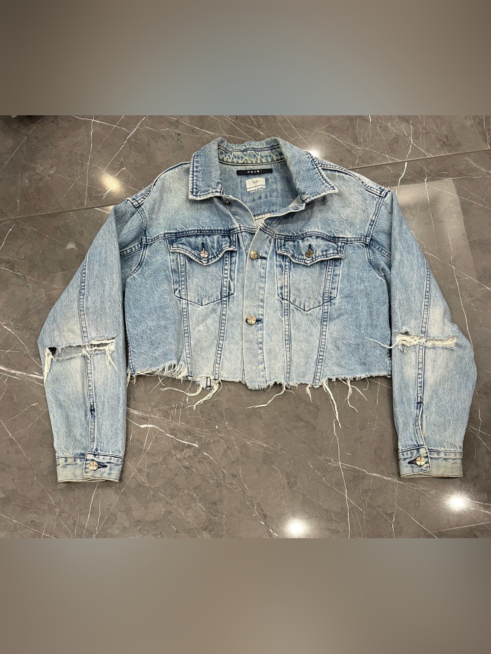 Women's Ksubi Daggerz Crop Jacket Old Blue Denim Trucker M/L Distressed